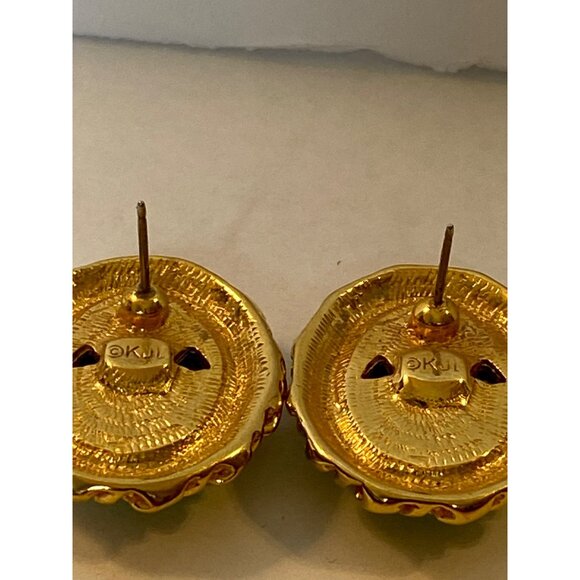 KJL Gold-Tone Post Earrings With Green Crystal Oval Stones J0176 - Picture 6 of 9